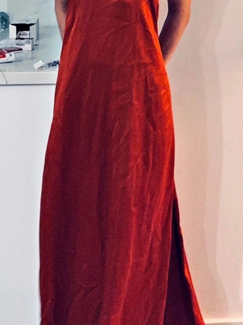 STAUD Silk Maxi Slip Dress in Orange/Rust Size XS